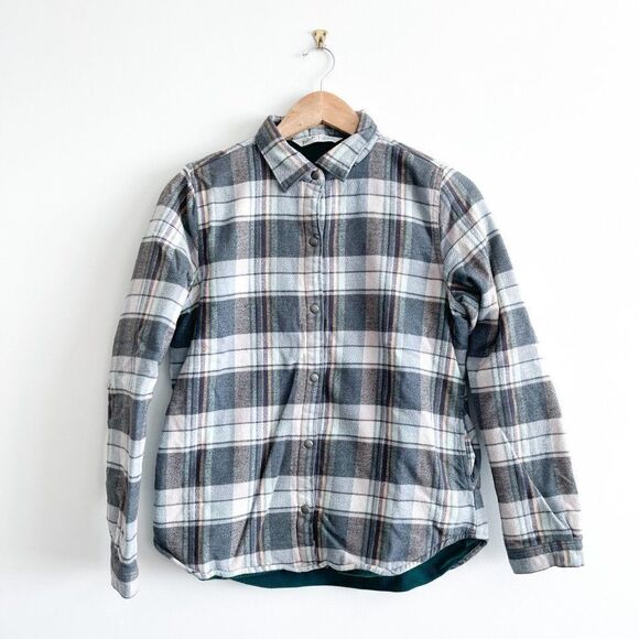 Woolrich Women's Shacket Fleece Lined Blue Flannel Plaid Snap Up Small - Picture 1 of 8
